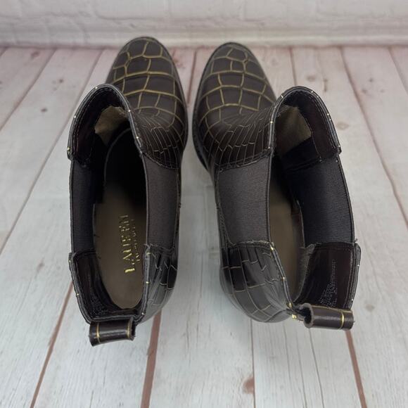 Lauren Ralph Lauren Mylah Leather Chelsea Brown Gold Boots Women’s Size 8 - Picture 7 of 11